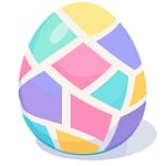 Bunte Ostereier mit verschiedenen Mustern aus Elementen in Pastelfarben: rosa, blau, gelb, grün und türkis.